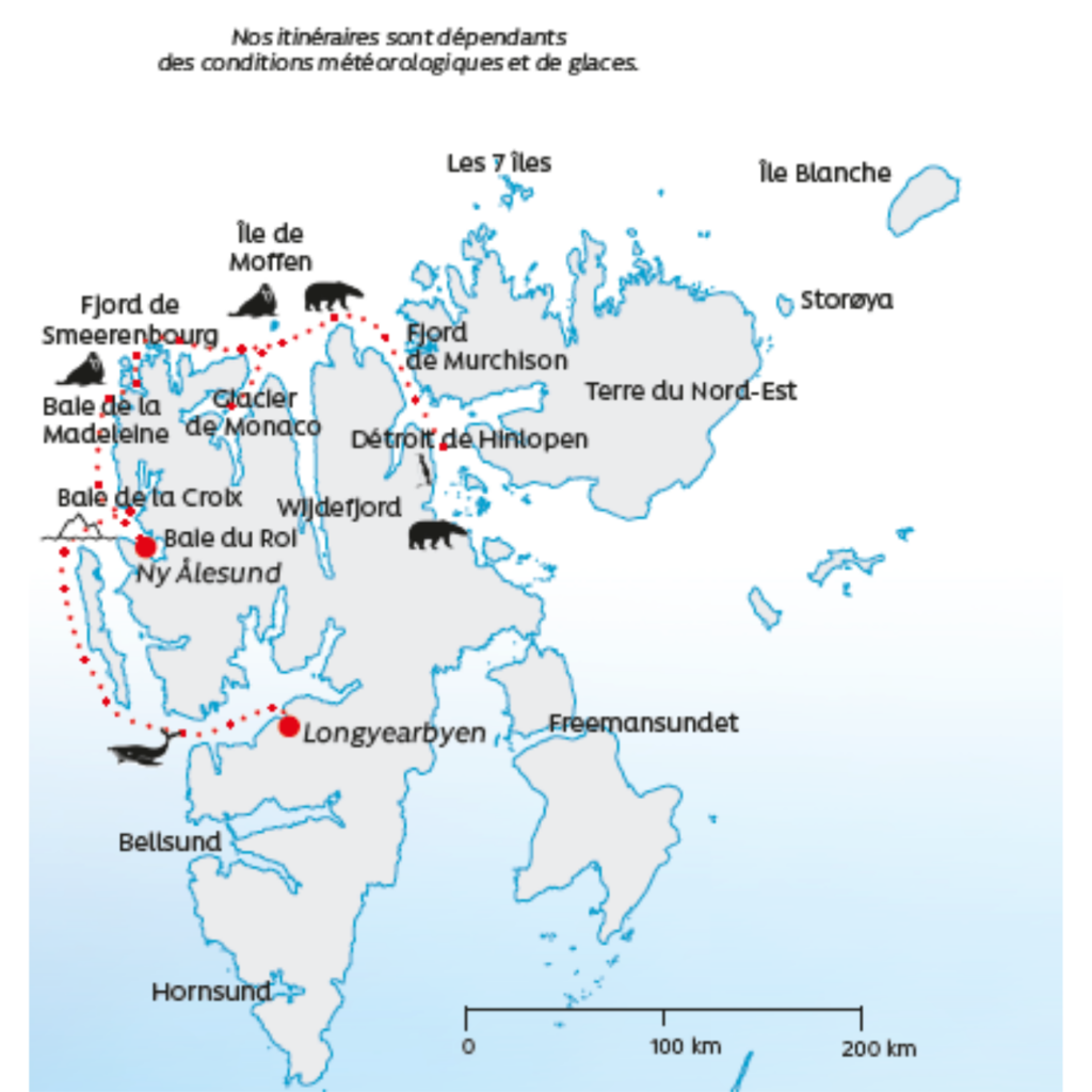 Carte de l’itinéraire de l’expédition Spitzberg du Captain Arctic