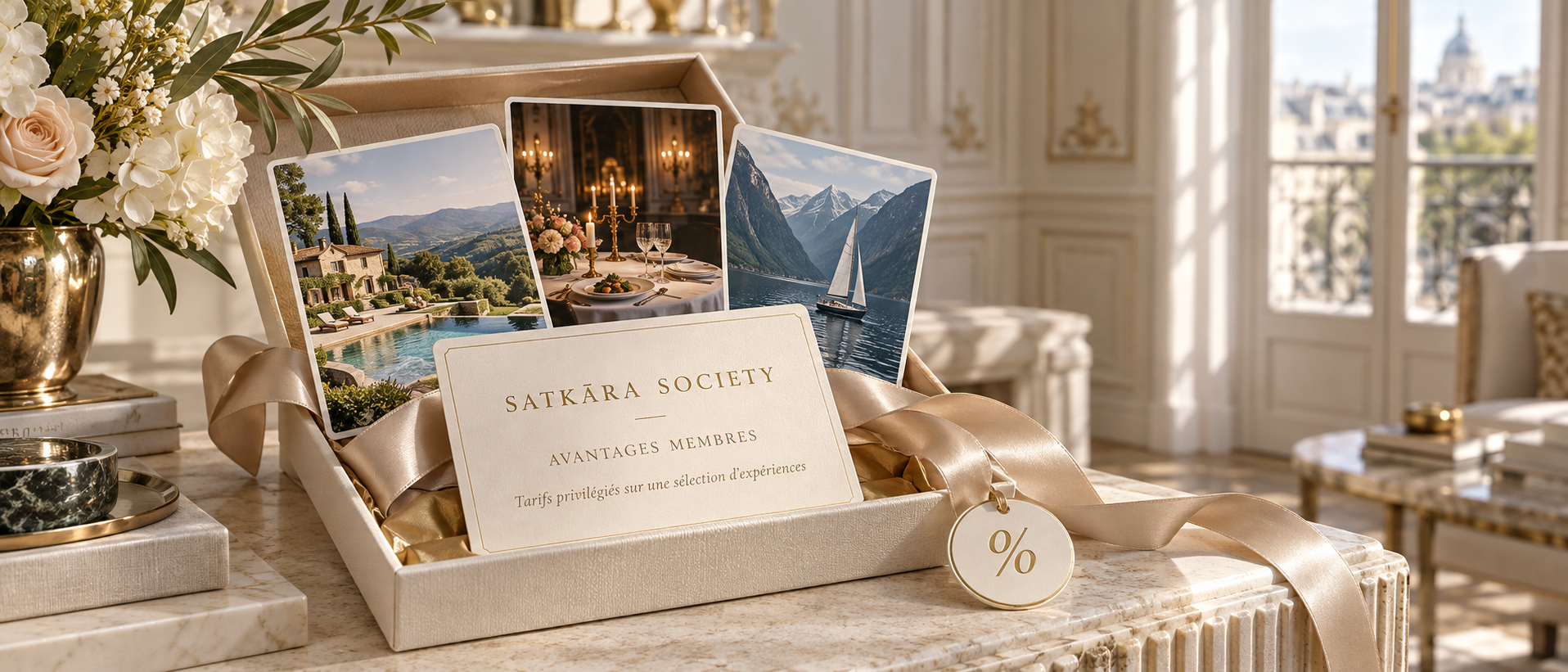 Coffret d’avantages membres Satkāra Society — réductions sur une sélection d’expériences